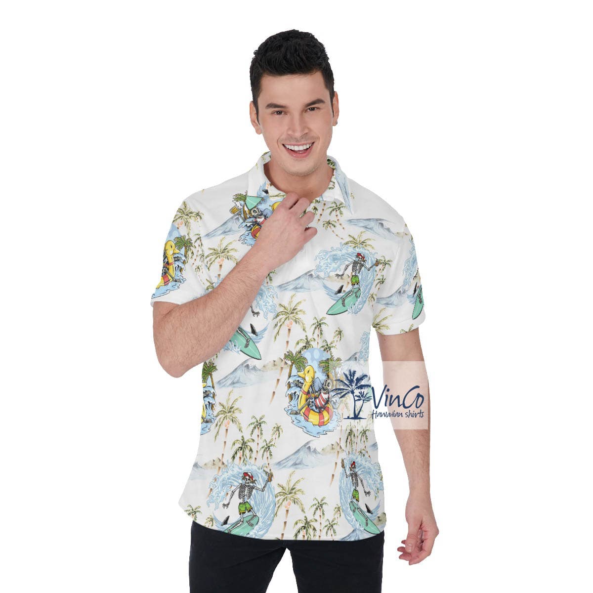 Surfing Skull Skeleton Hawaiian Polo Shirt Golf Shirt (3)