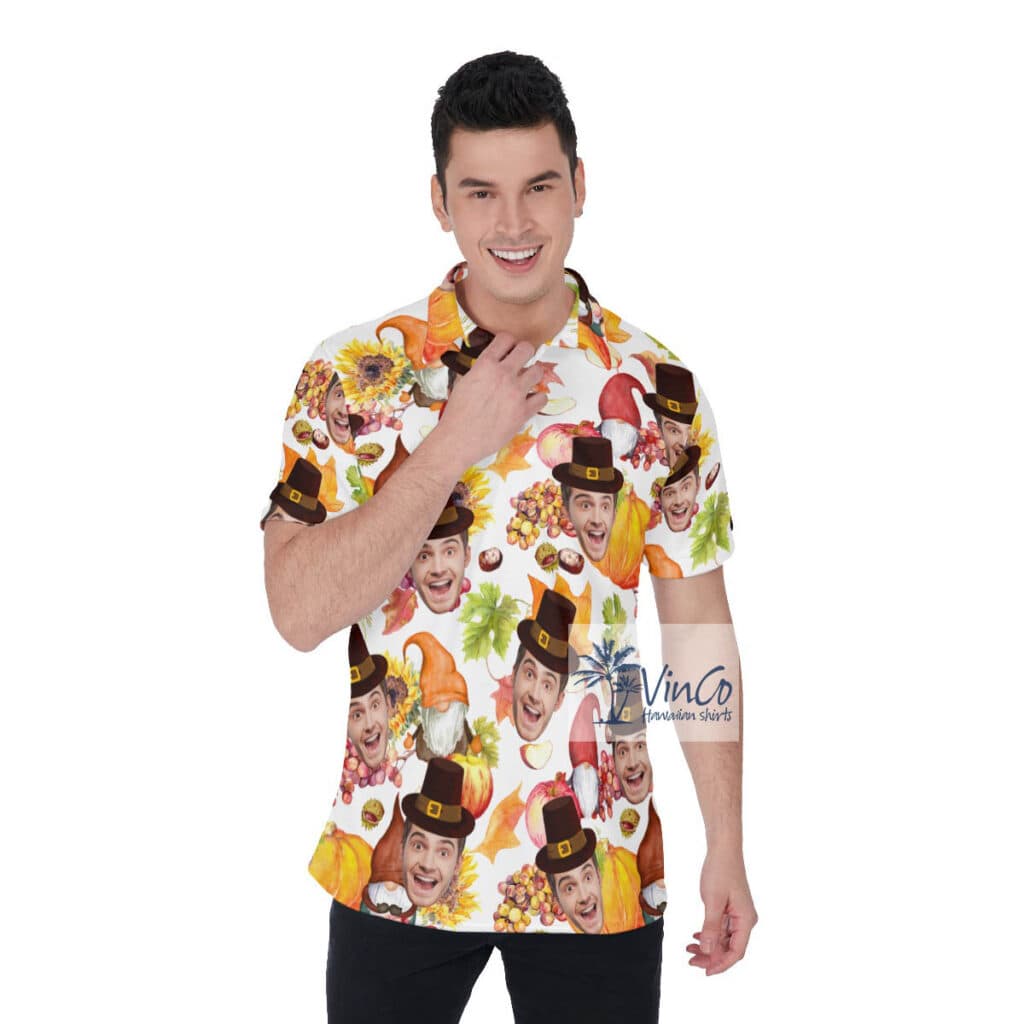 Thanksgiving Gnomes Custom Face Hawaiian Golf Polo Shirt