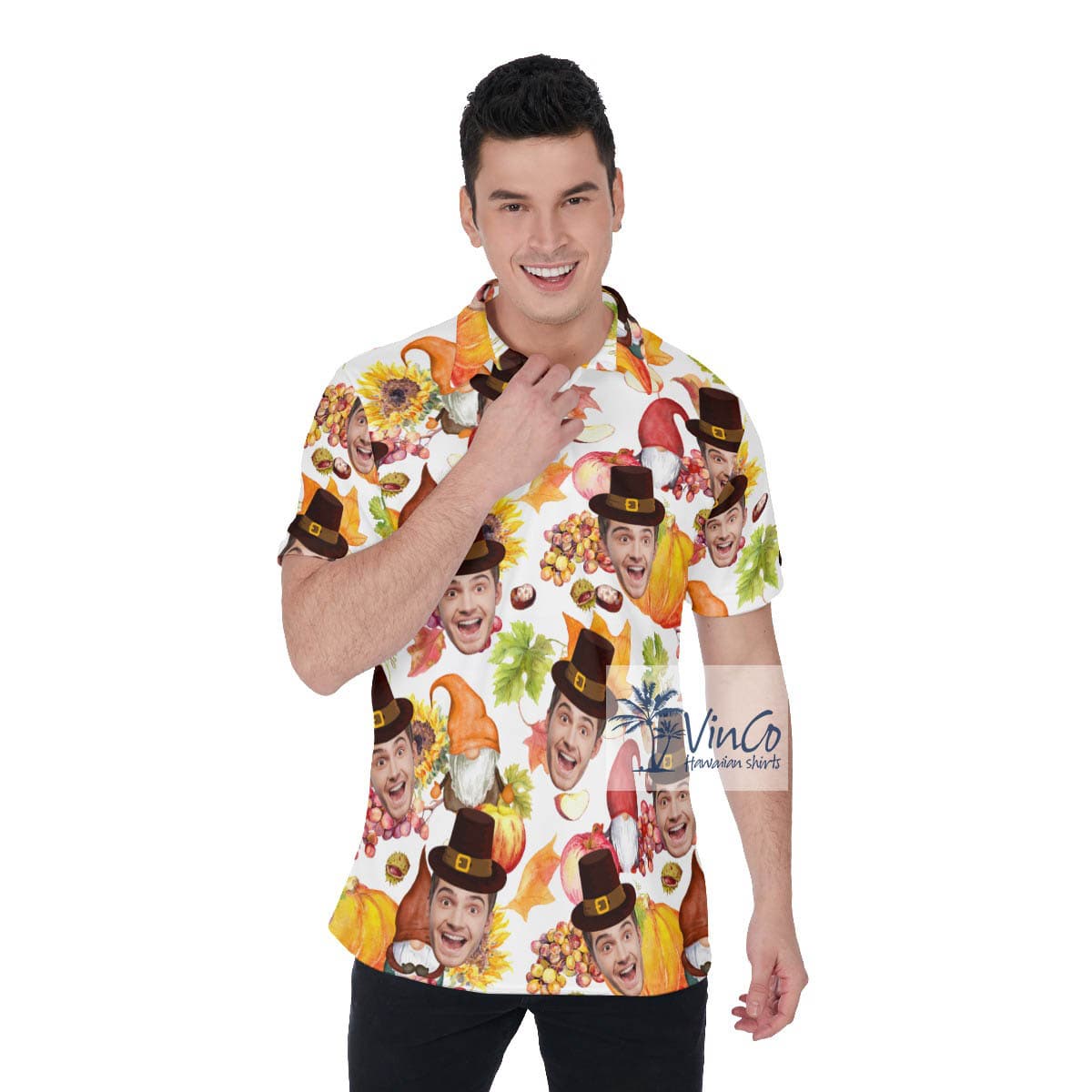 Thanksgiving Gnomes Custom Face Hawaiian Golf Polo Shirt