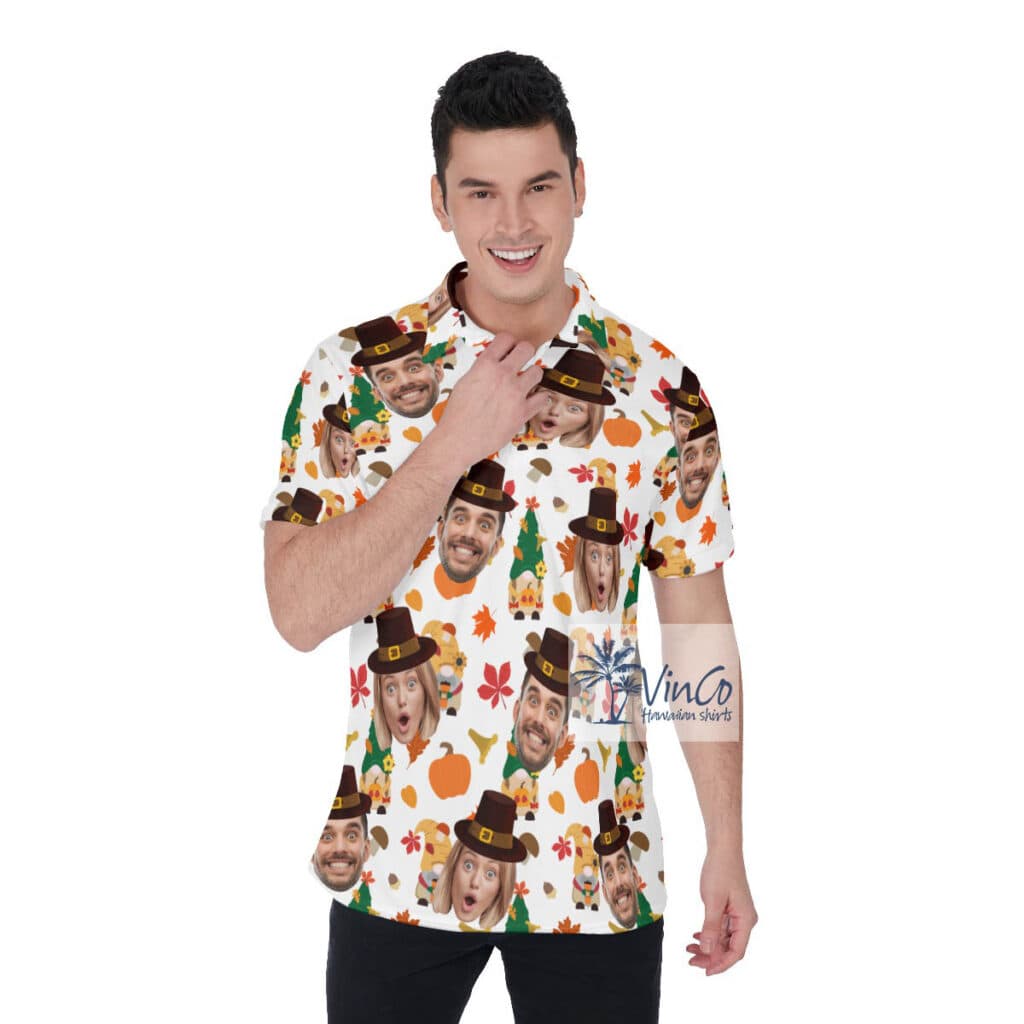 Thanksgiving Gnomes Custom Multiple Faces Hawaiian Polo Shirt For Men