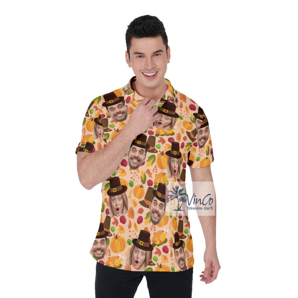 Thanksgiving Hawaiian Golf Shirt With Custom Multiple Faces