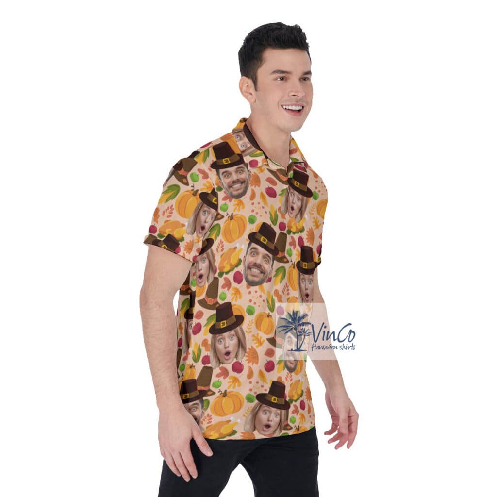 Thanksgiving Hawaiian Golf Shirt With Custom Multiple Faces