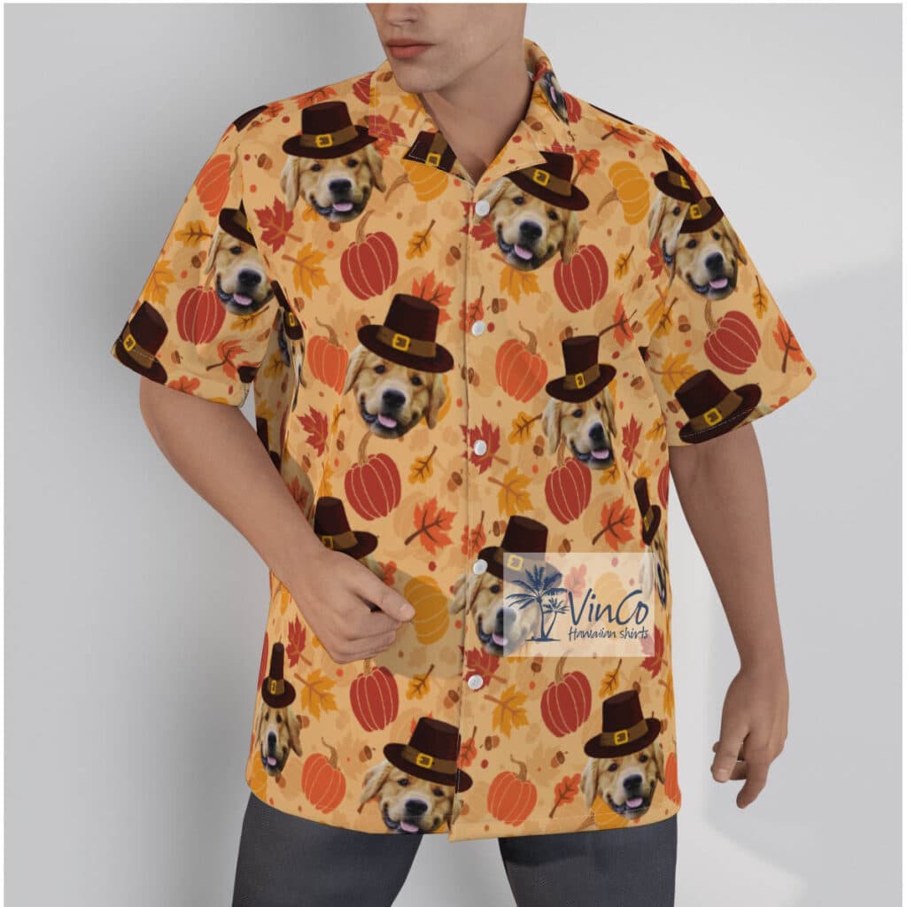 Thanksgiving Pumpkins Custom Dog Face Hawaiian Shirt