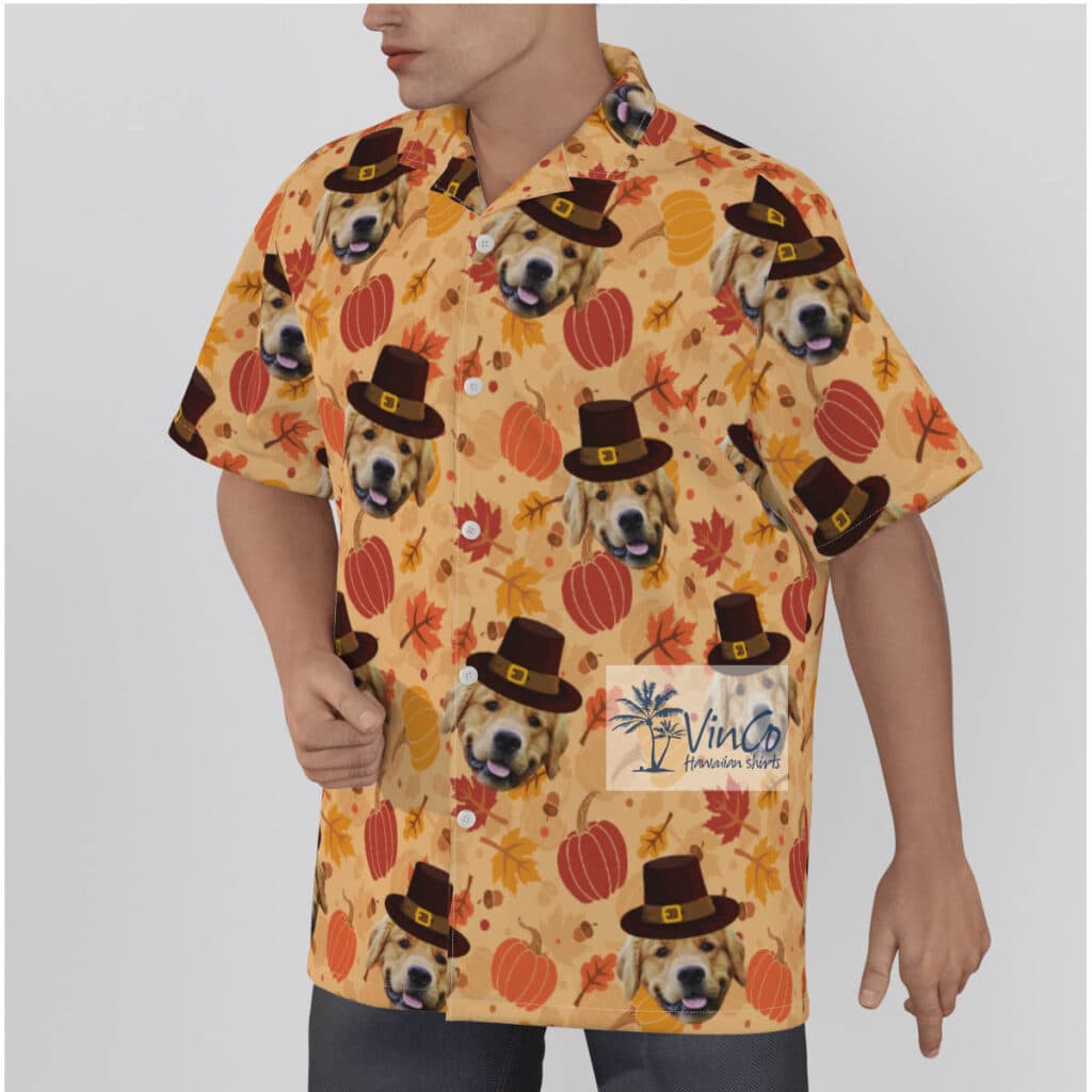 Thanksgiving Pumpkins Custom Dog Face Hawaiian Shirt