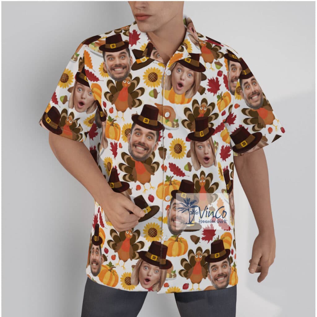 Thanksgiving Turkey Custom Couple Faces Hawaiian Shirt