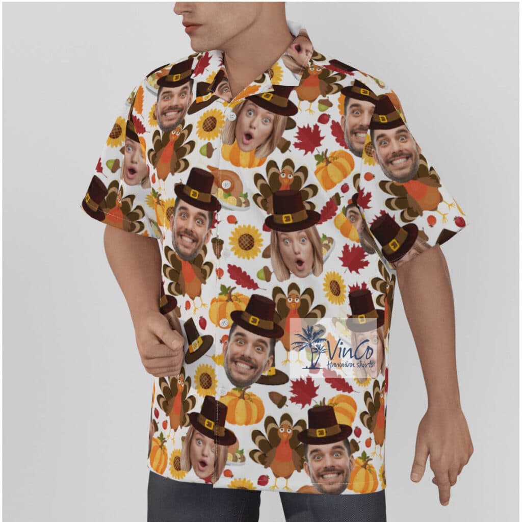 Thanksgiving Turkey Custom Couple Faces Hawaiian Shirt