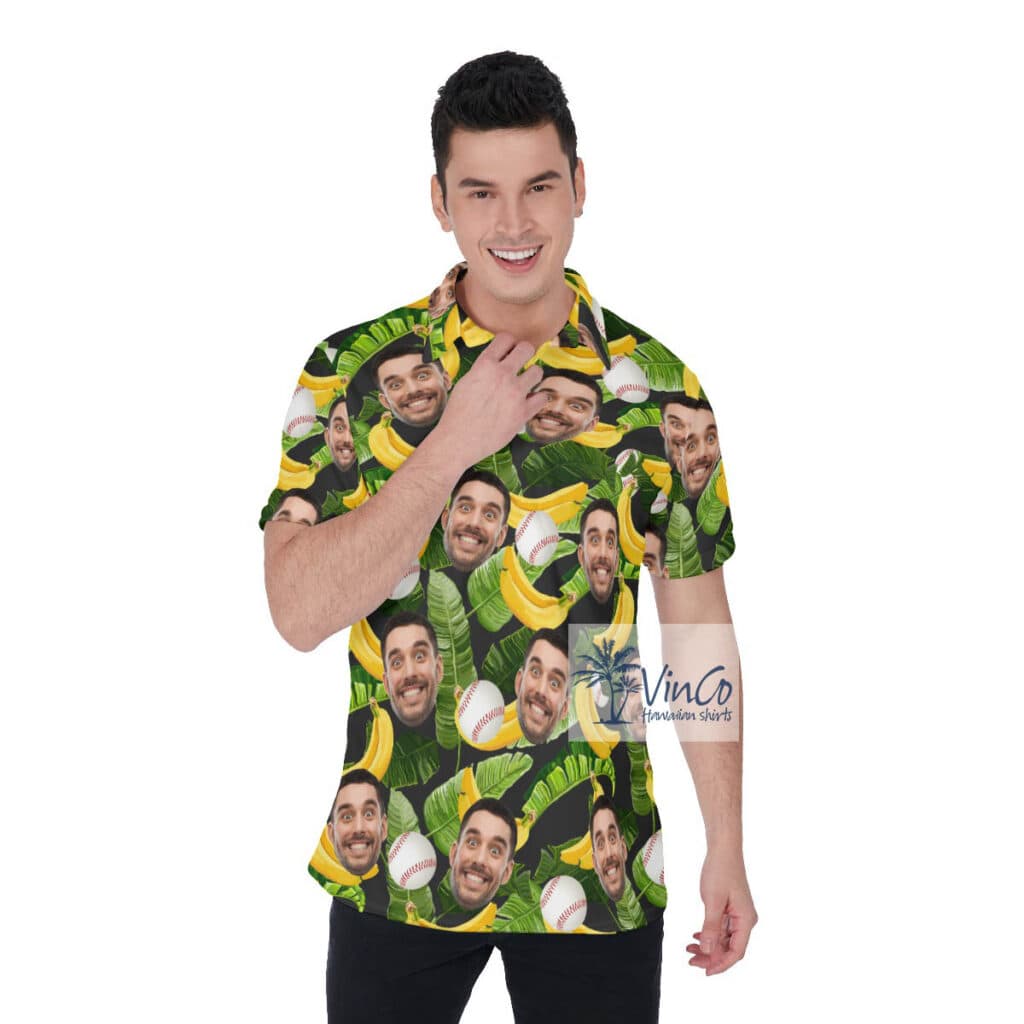 Tropical Banana Baseball Hawaiian Polo Shirt With Custom Face