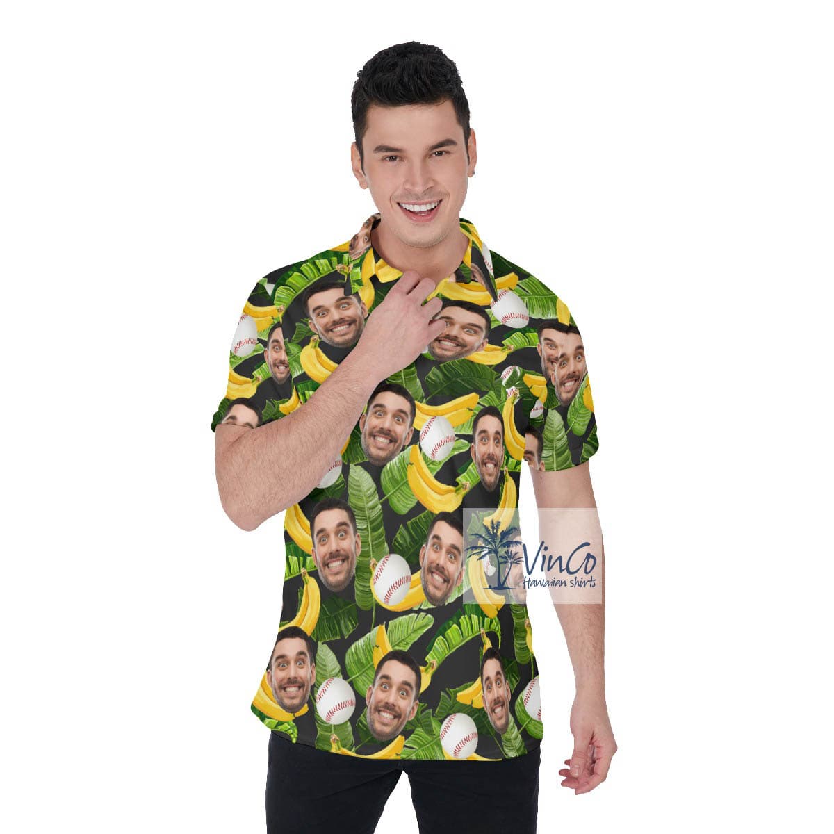 Tropical Banana Baseball Hawaiian Polo Shirt With Custom Face