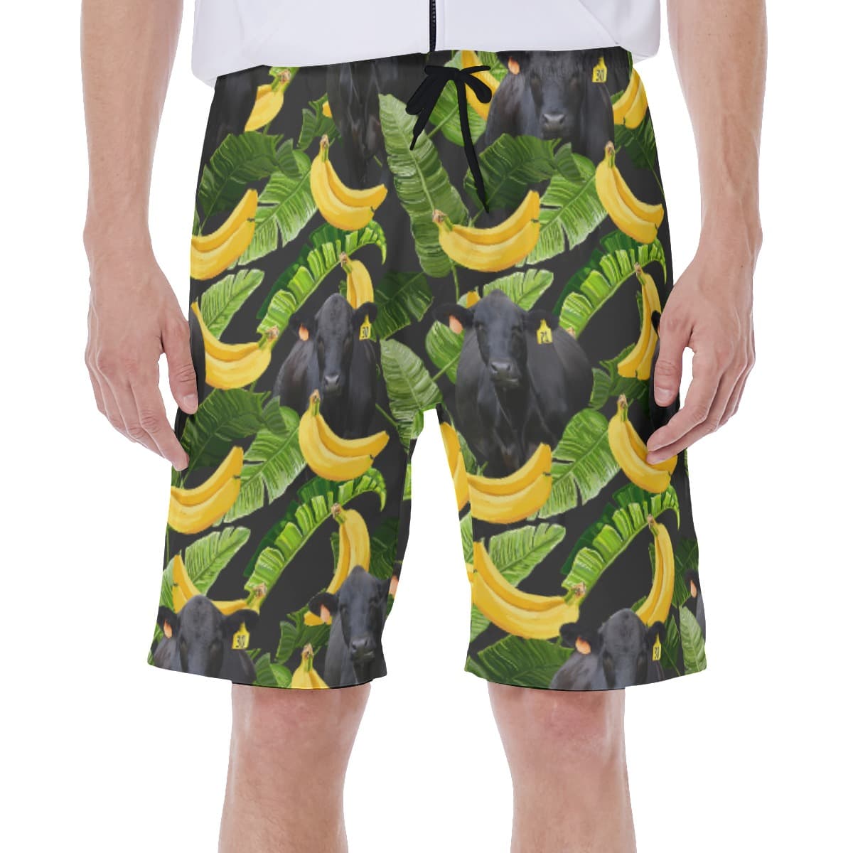 Tropical Banana Black Angus Cow Hawaiian Swim Trunks For Men