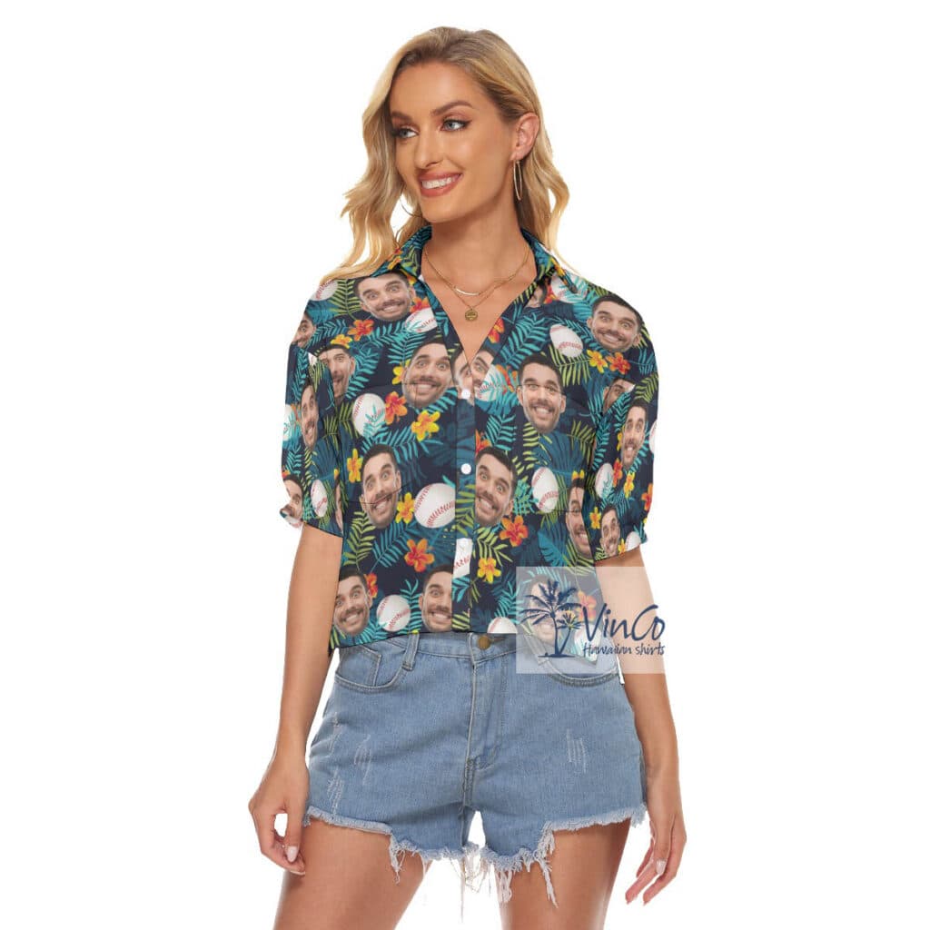 Tropical Baseball Custom Face Hawaiian Crop Top Shirt