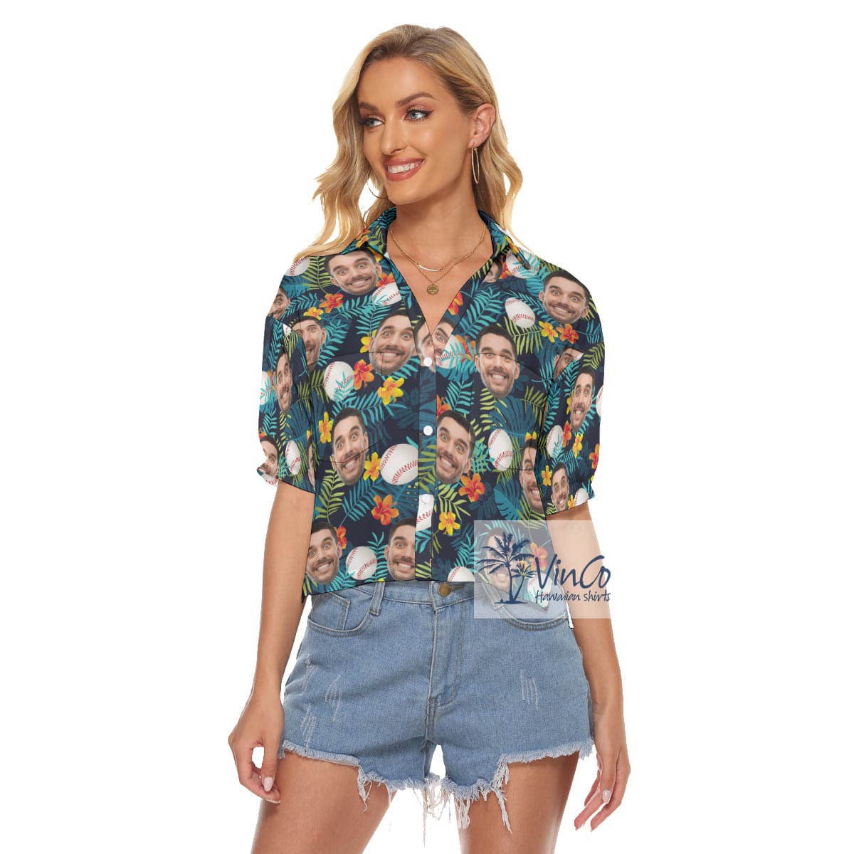 Tropical Baseball Custom Face Hawaiian Crop Top Shirt