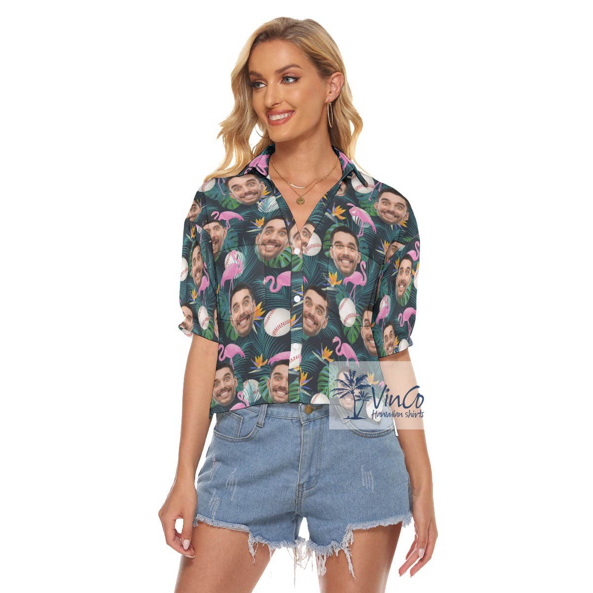 Tropical Baseball Flamingo Hawaiian Cropped Shirt With Custom Face