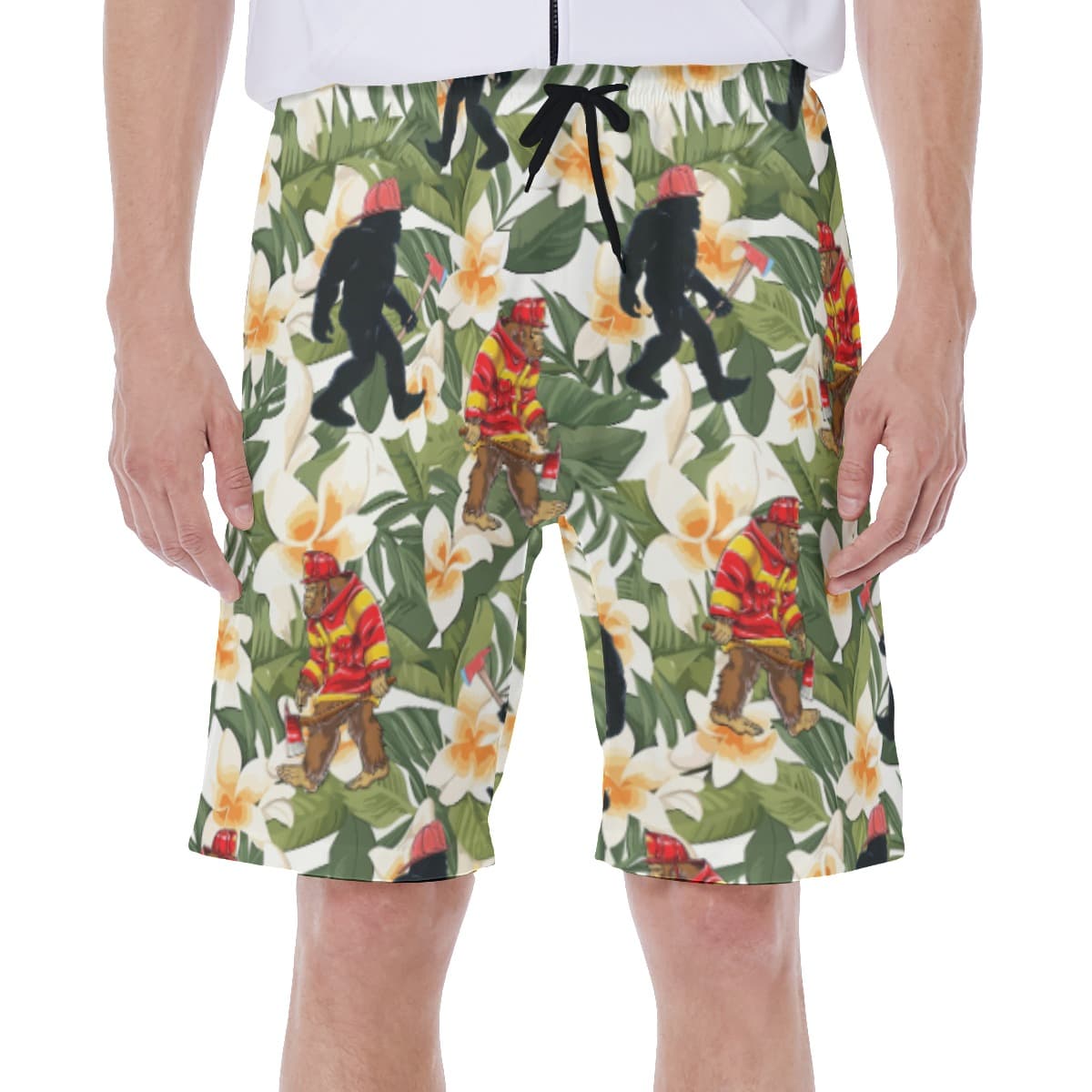 Tropical Bigfoot Firefighter Hawaiian Swim Trunks For Men