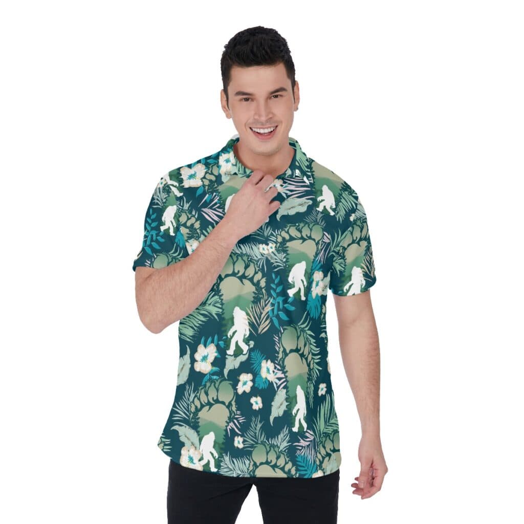 Tropical Bigfoot Hawaiian Polo Shirt For Men (1)