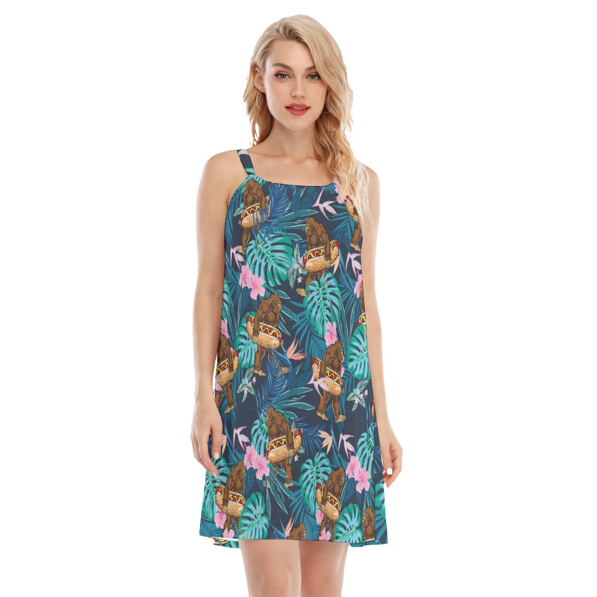 Tropical Bigfoot Hot Dog Aloha Dresses For Women (1)