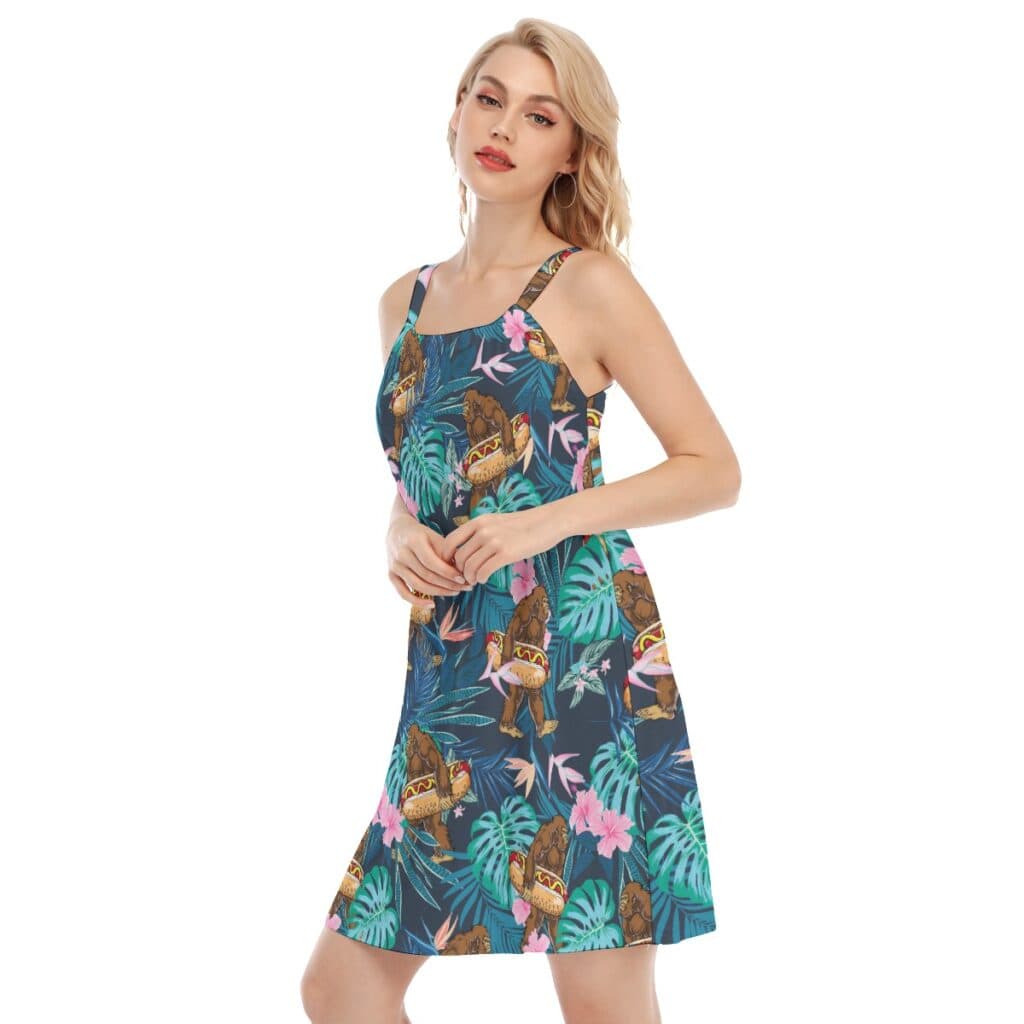 Tropical Bigfoot Hot Dog Aloha Dresses For WomenTropical Bigfoot Hot Dog Aloha Dresses For Women