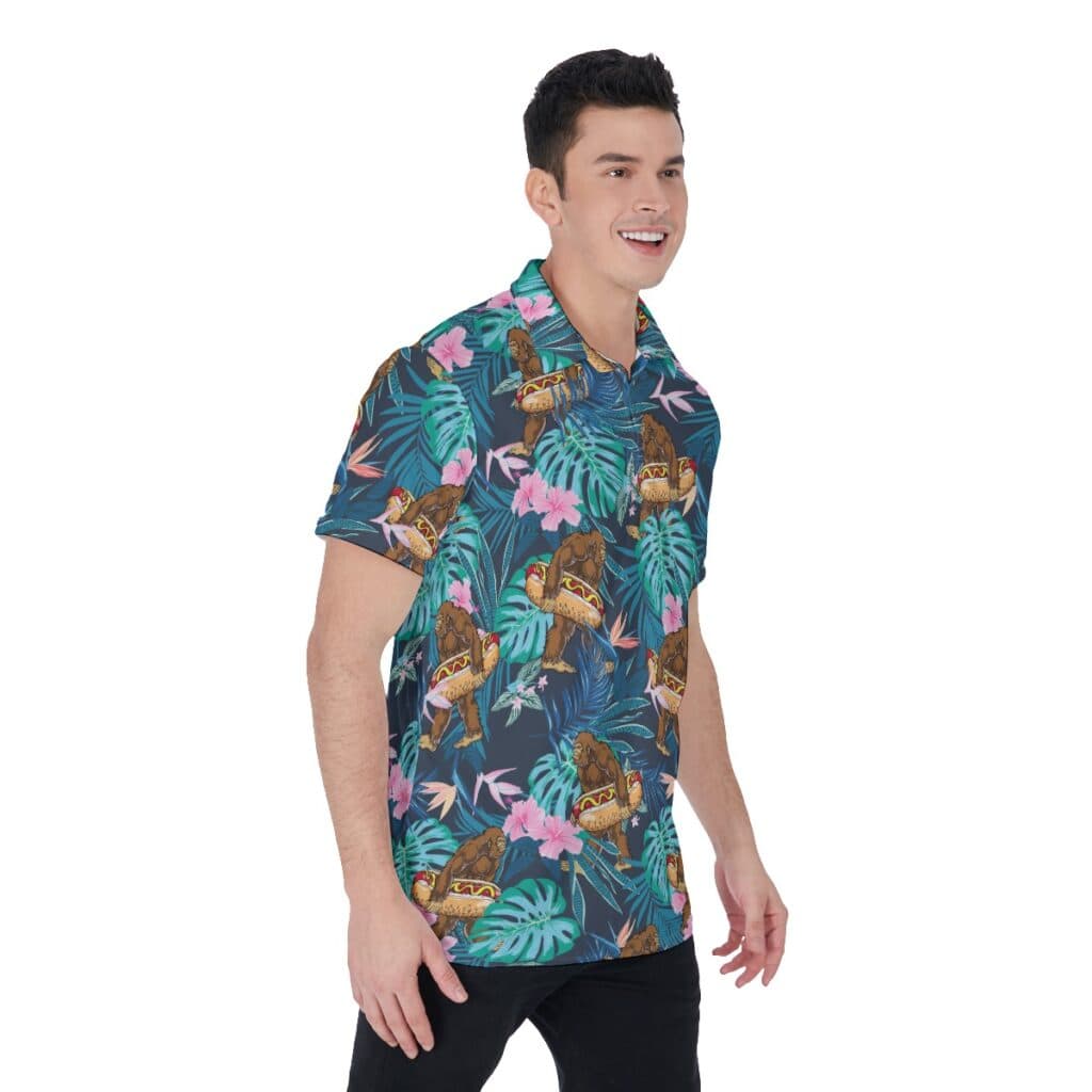 Tropical Bigfoot Hot Dog Hawaiian Polo Shirt For Men