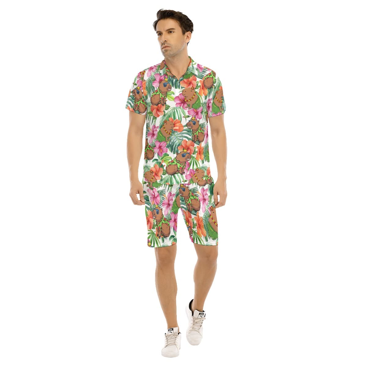 Tropical Capybara Hibiscus Hawaiian Shirt And Matching Shorts For Men (1)
