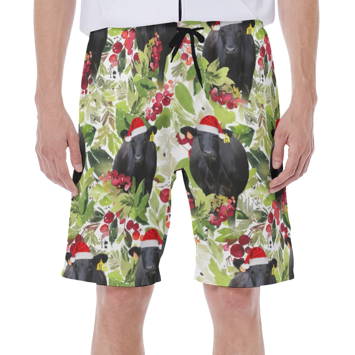 Tropical Christmas Black Cow Hawaiian Swim Trunks For Men