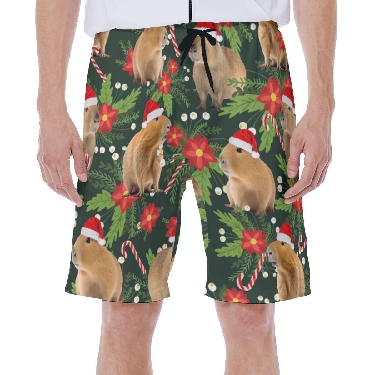 Tropical Christmas Capybara Hawaiian Swim Trunks For Men