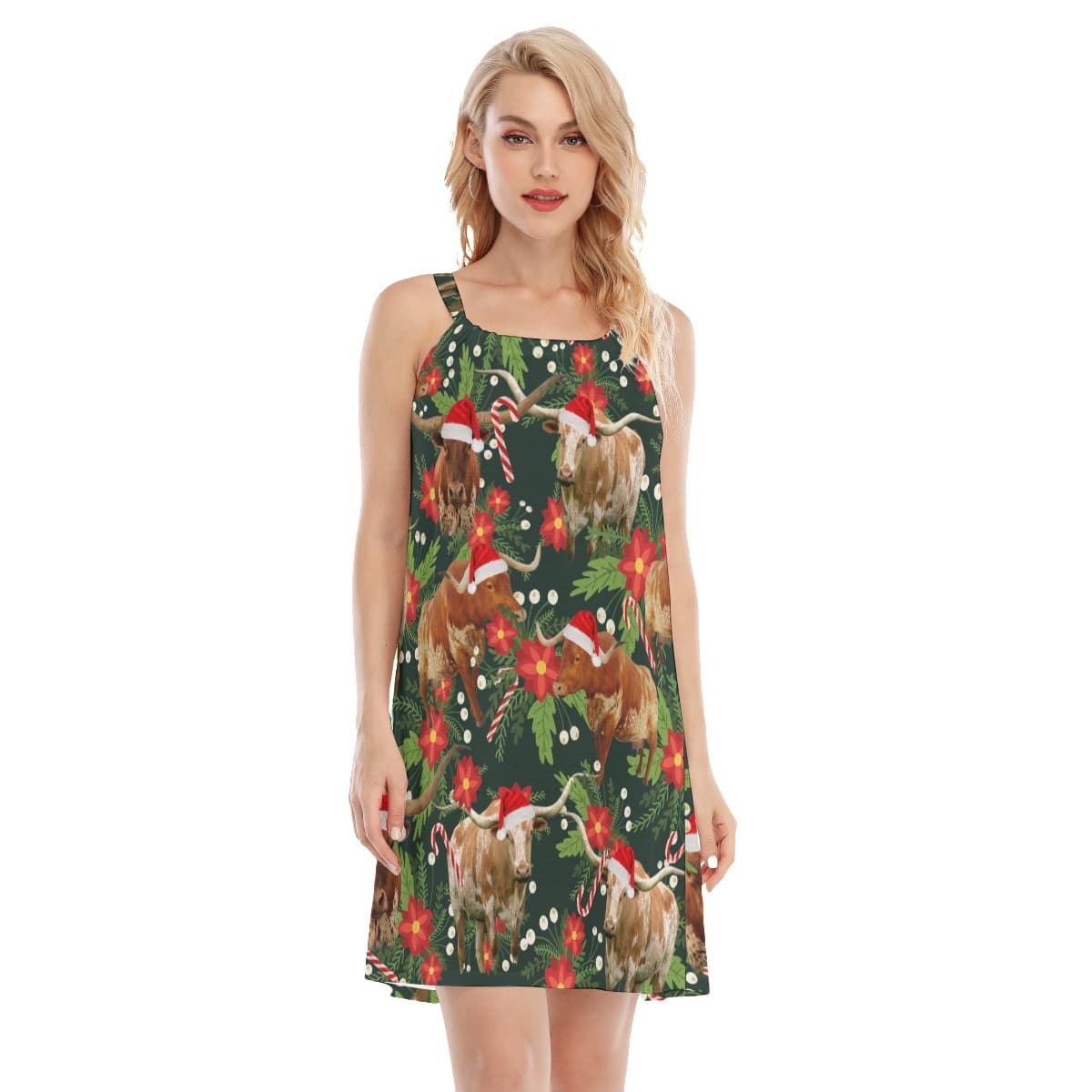 Tropical Cow Christmas Hawaiian Cami Dress For Women (1)