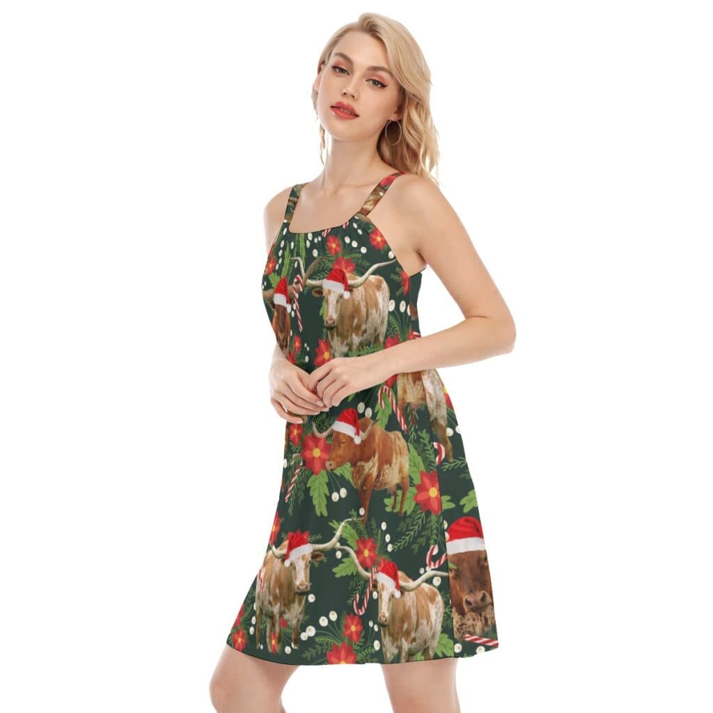 Tropical Cow Christmas Hawaiian Cami Dress For Women