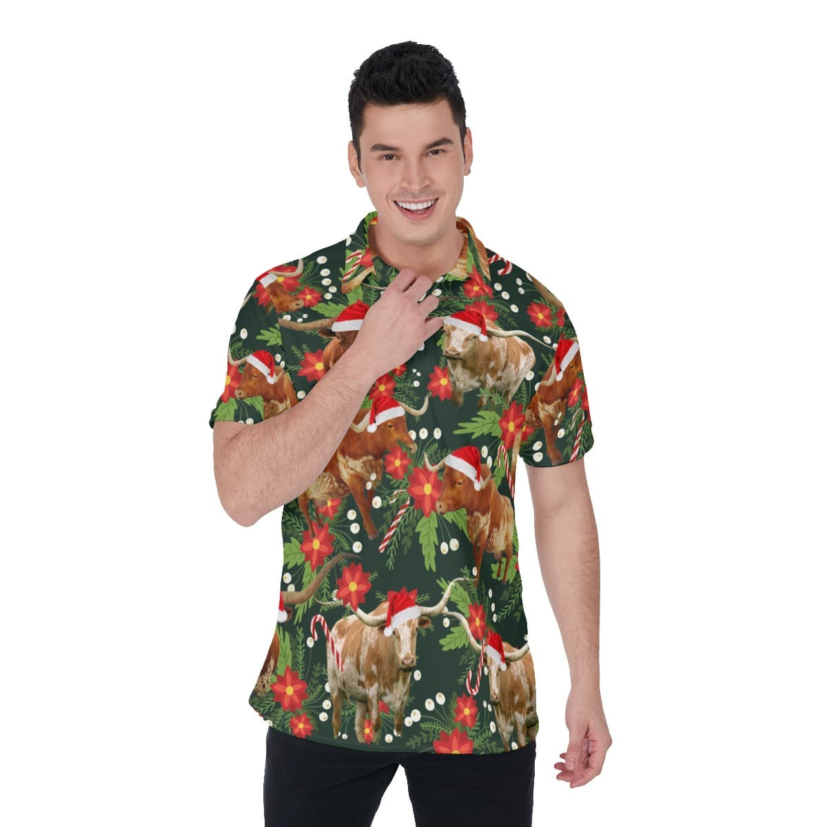 Tropical Cow Christmas Hawaiian Polo Golf Shirt For Men