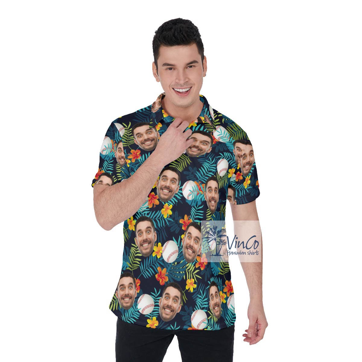 Tropical Custom Baseball Hawaiian Polo Shirt With Face