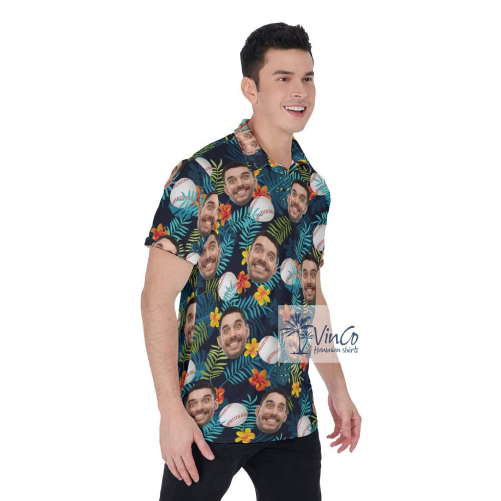 Tropical Custom Baseball Hawaiian Polo Shirt With Face