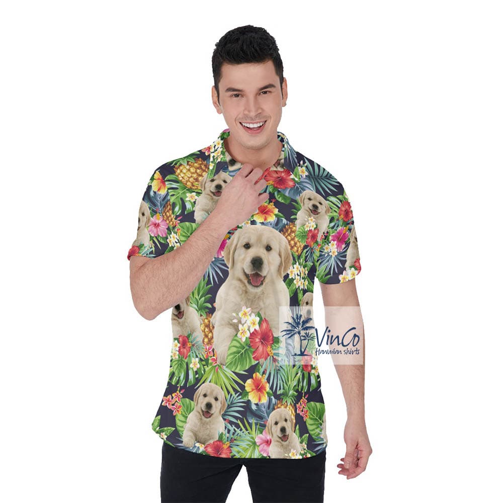 Tropical Custom Dog Face Hawaiian Polo Shirt