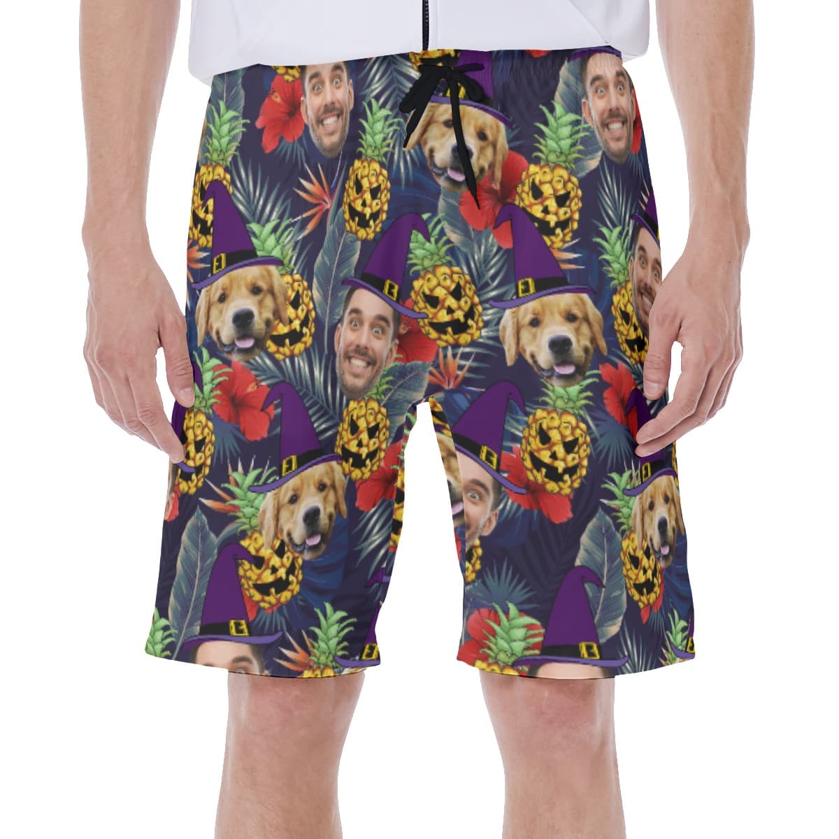 Tropical Custom Multiple Face Pineapple Halloween Theme Swim Trunks For Men (3)