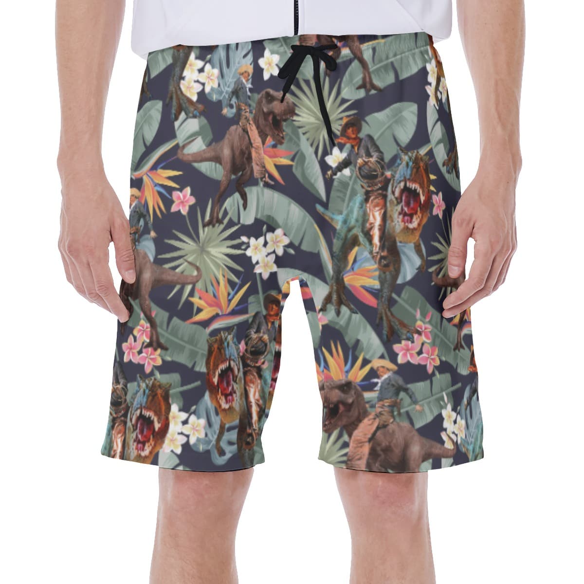 Tropical Dinosaur Cowboy Hawaiian Swim Trunks For Men