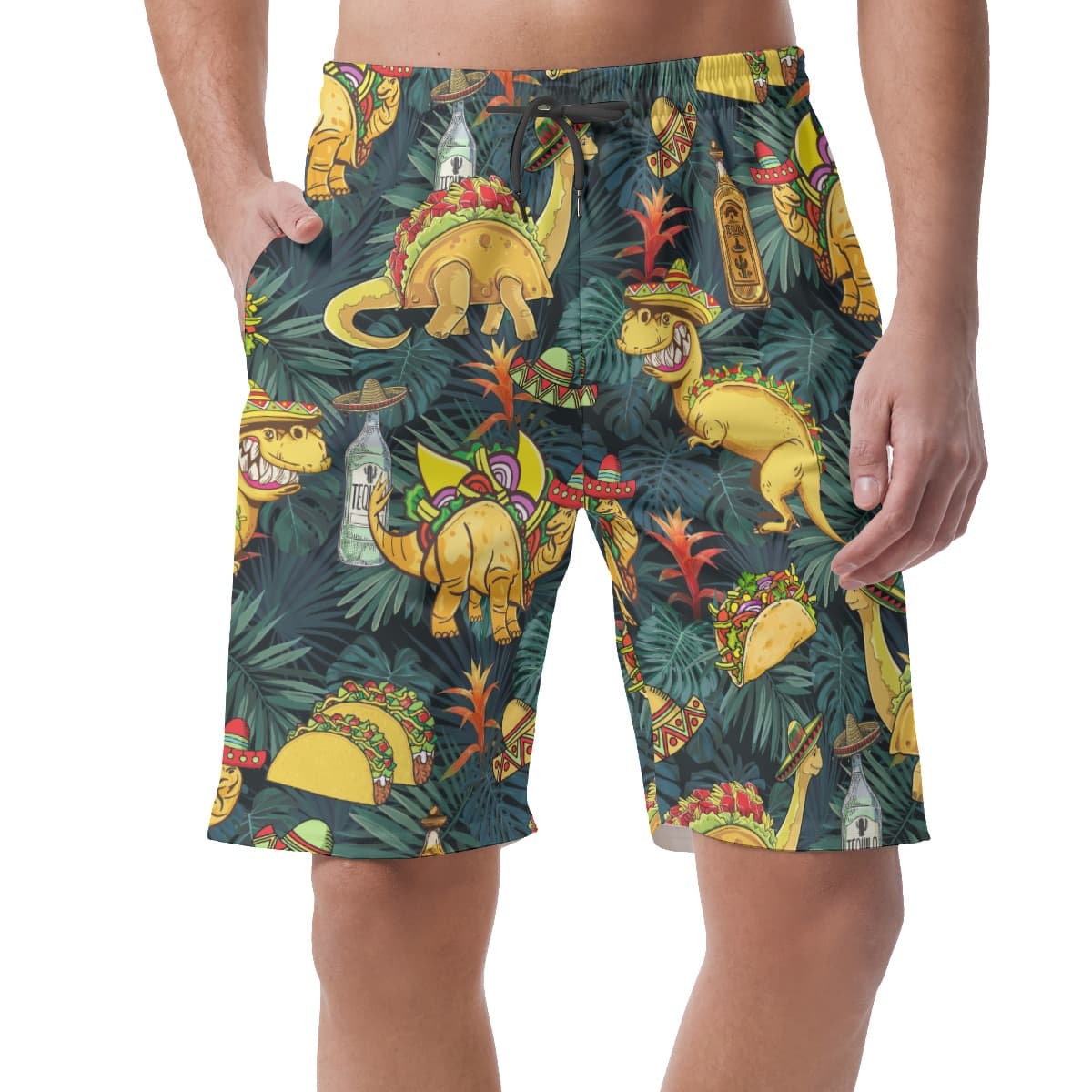 Tropical Dinosaur Taco Hawaiian Beach Shorts For Men