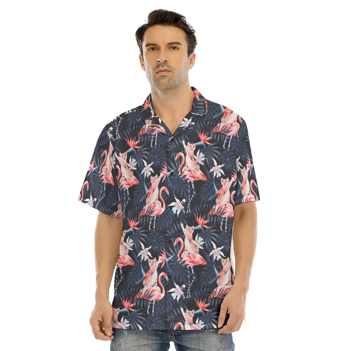 Tropical Flamingo Cat Hawaiian Shirt
