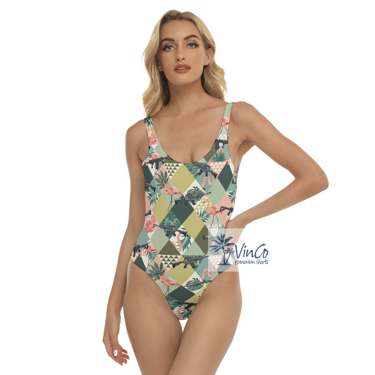 Tropical Flamingo Gun Hawaiian Swimsuit For Women