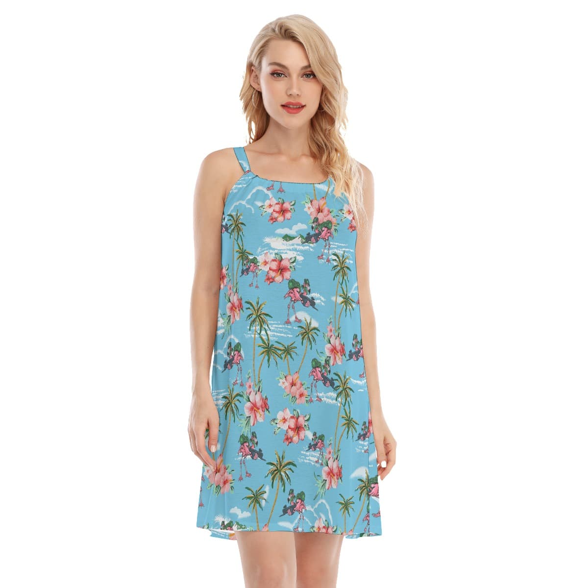 Tropical Flamingo Tactical Palm Tree Hawaiian Dress For Women (1)