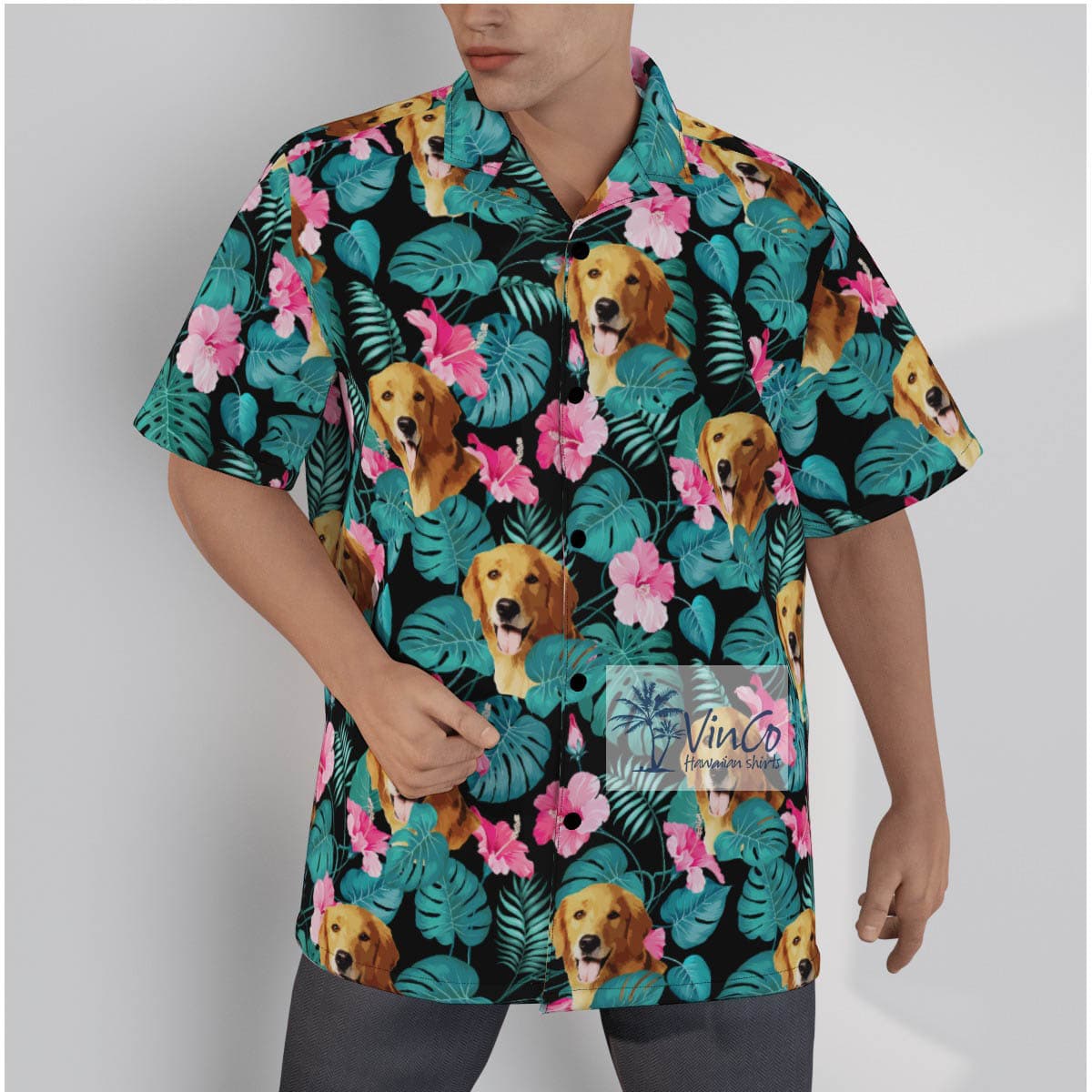 Tropical Hibiscus Custom Dog Face Hawaiian Shirt