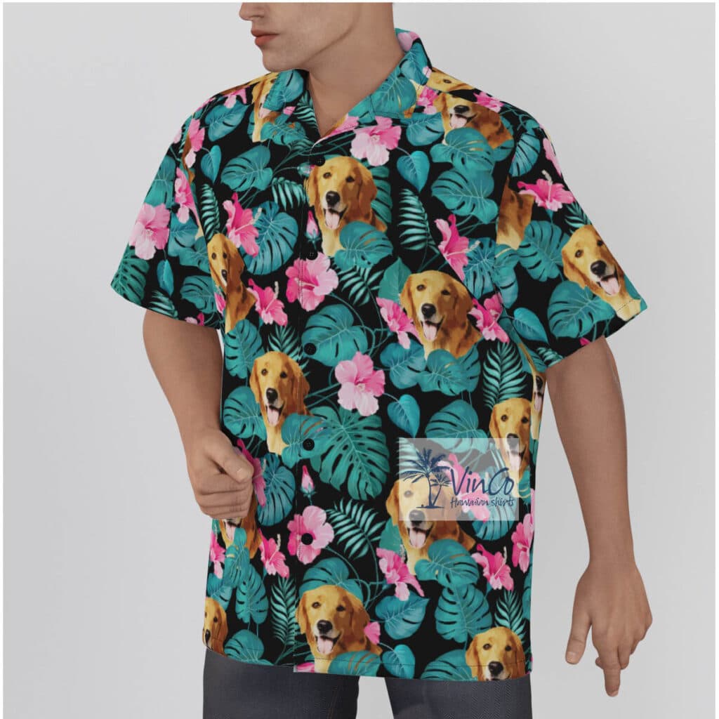 Tropical Hibiscus Custom Dog Face Hawaiian Shirt
