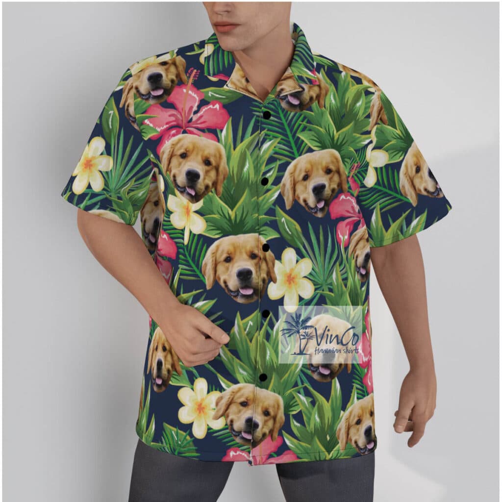 Tropical Hibiscus Custom Dog Face Men's Hawaiian Shirt