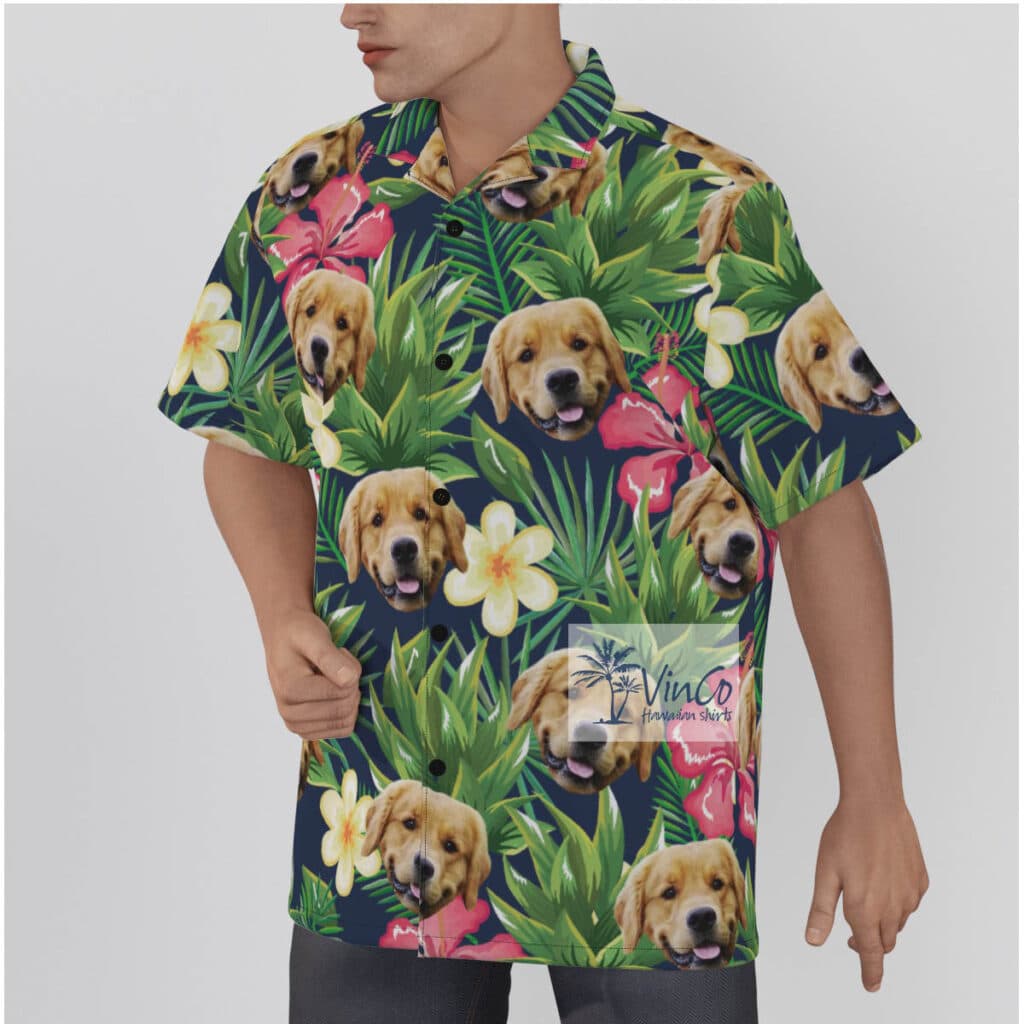 Tropical Hibiscus Custom Dog Face Men's Hawaiian Shirt