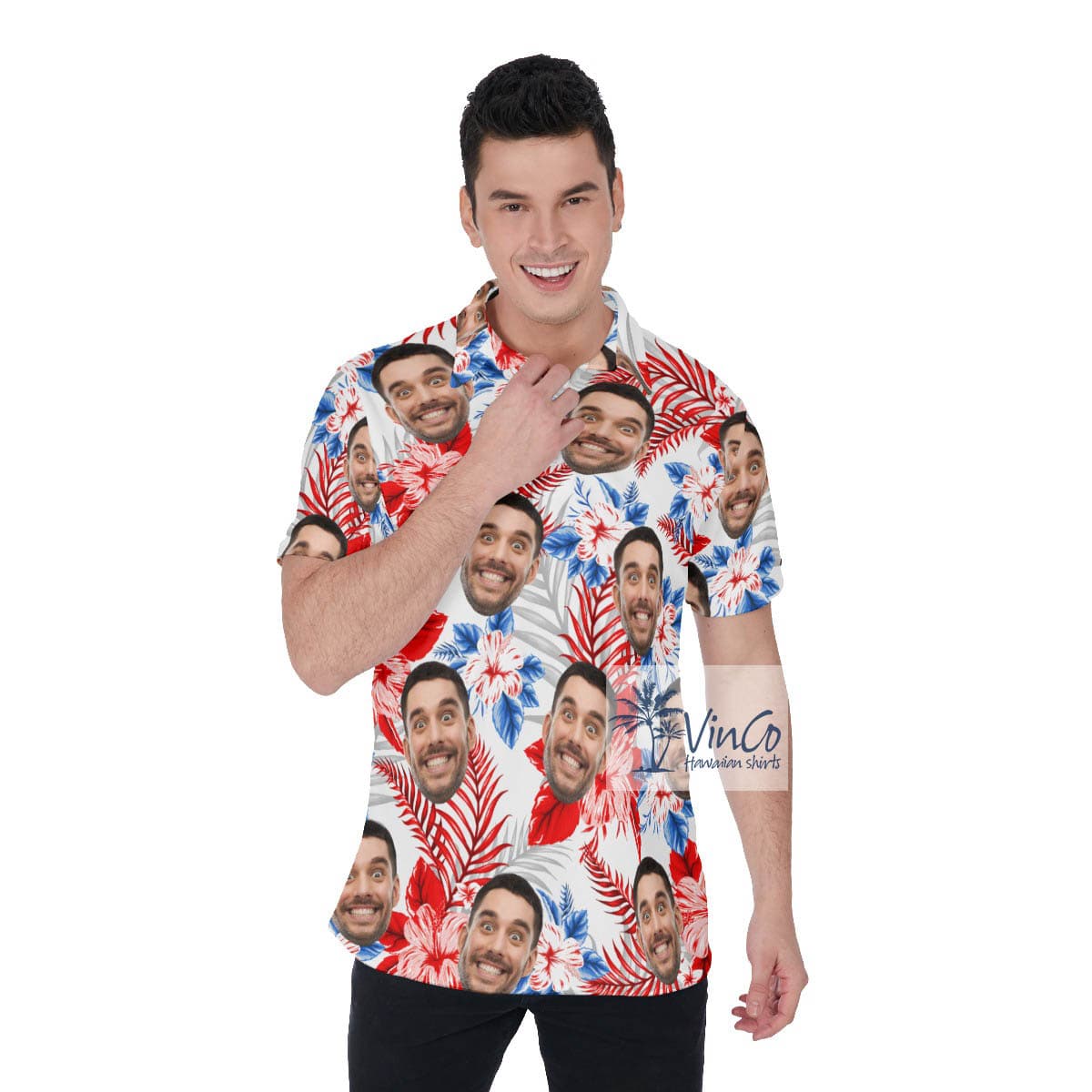 Tropical Hibiscus Custom Face White Golf Shirt
