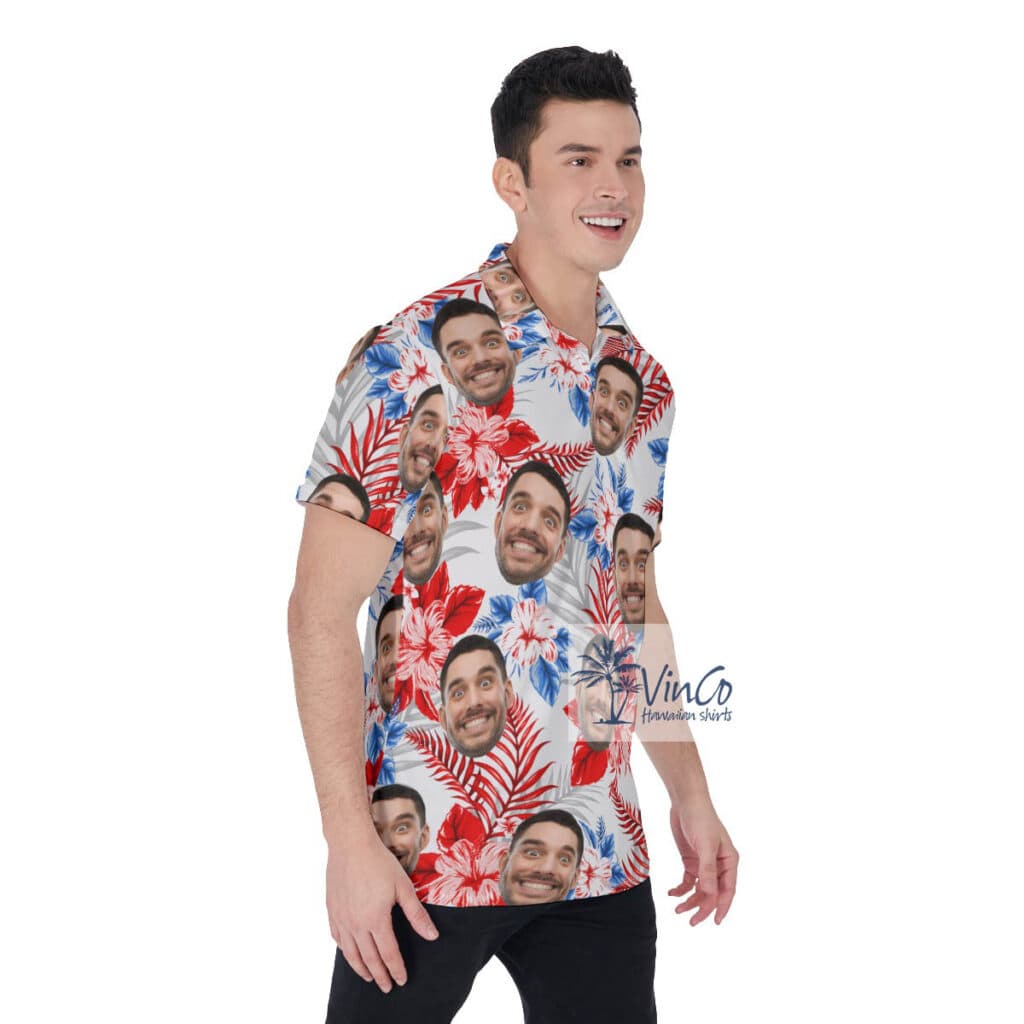 Tropical Hibiscus Custom Face White Golf Shirt