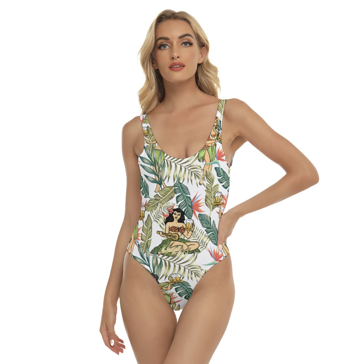 Tropical Hula Girl And Beer Hawaiian Swimsuit For Women