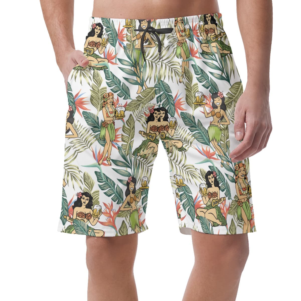 Tropical Hula Girl Beer Hawaiian Beach Shorts