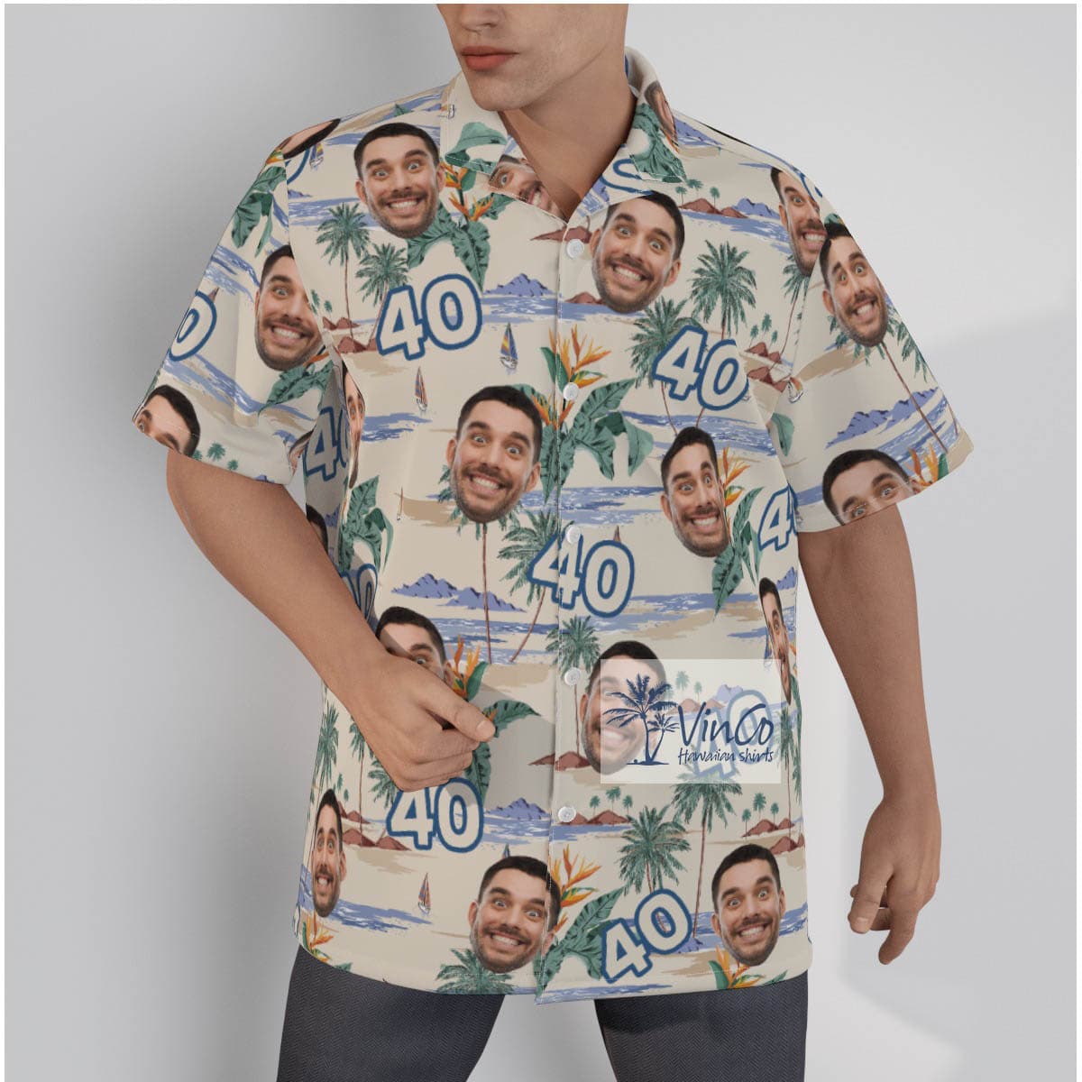 Tropical Island Custom Birthday Hawaiian Shirt With Face And Age