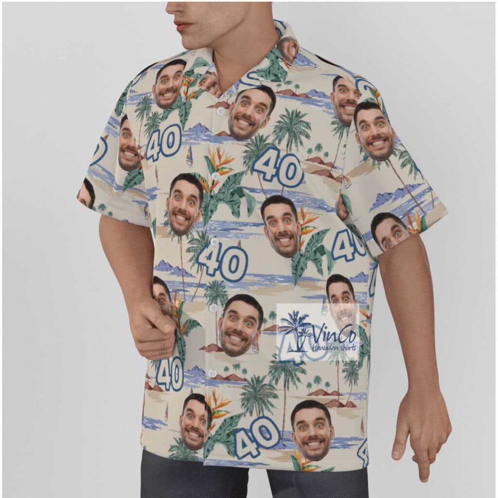 Tropical Island Custom Birthday Hawaiian Shirt With Face And Age