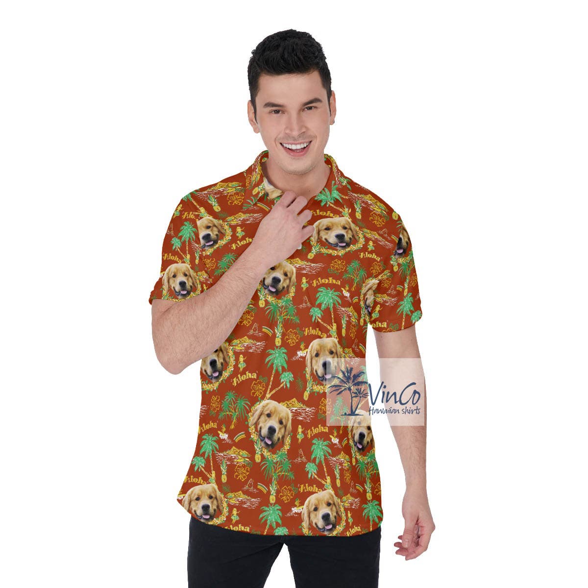 Tropical Island Custom Dog Face Vintage Hawaiian Polo Shirt