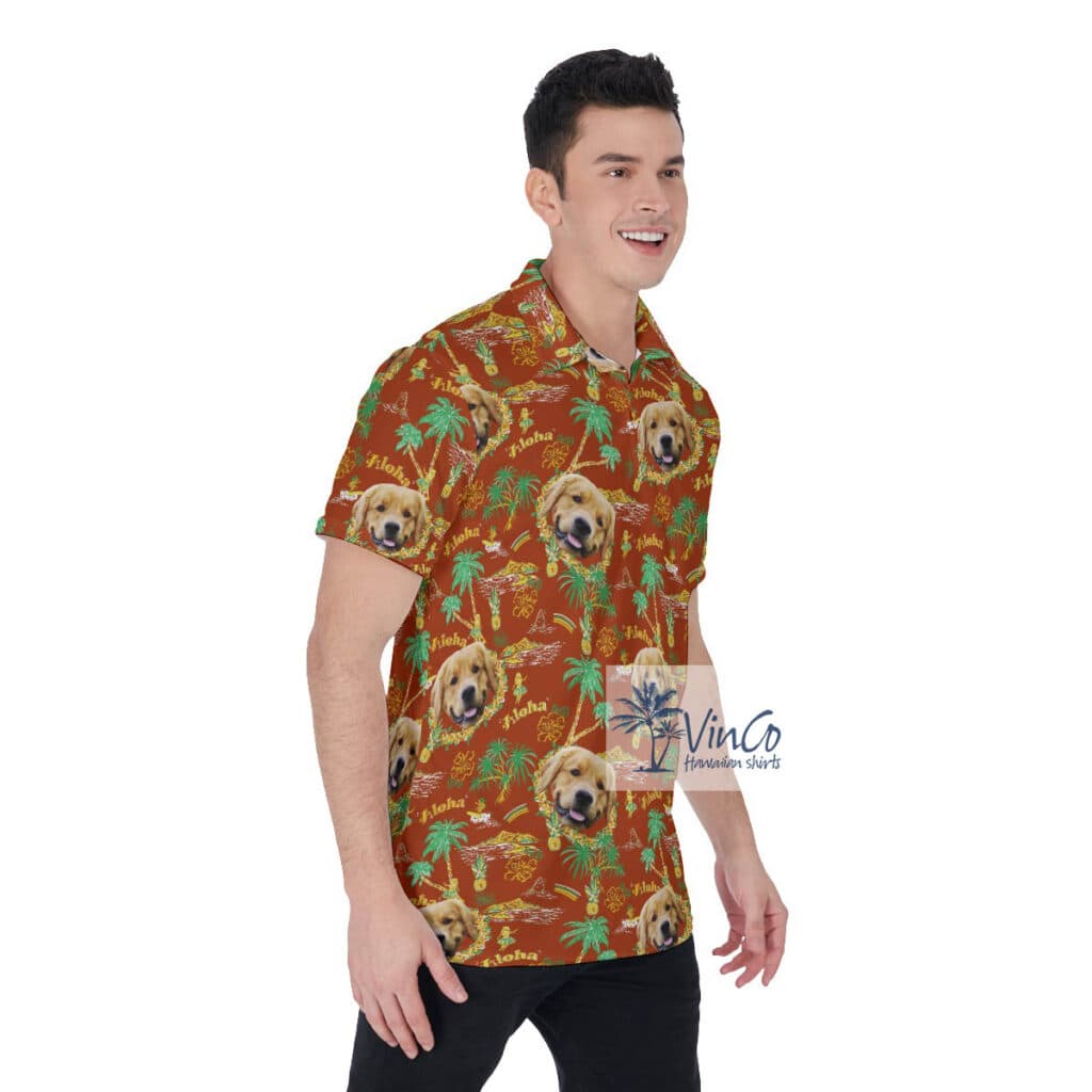 Tropical Island Custom Dog Face Vintage Hawaiian Polo Shirt