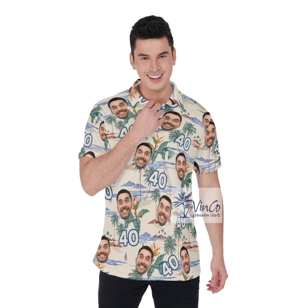 Tropical Island Custom Face Birthday Hawaiian Golf Shirt