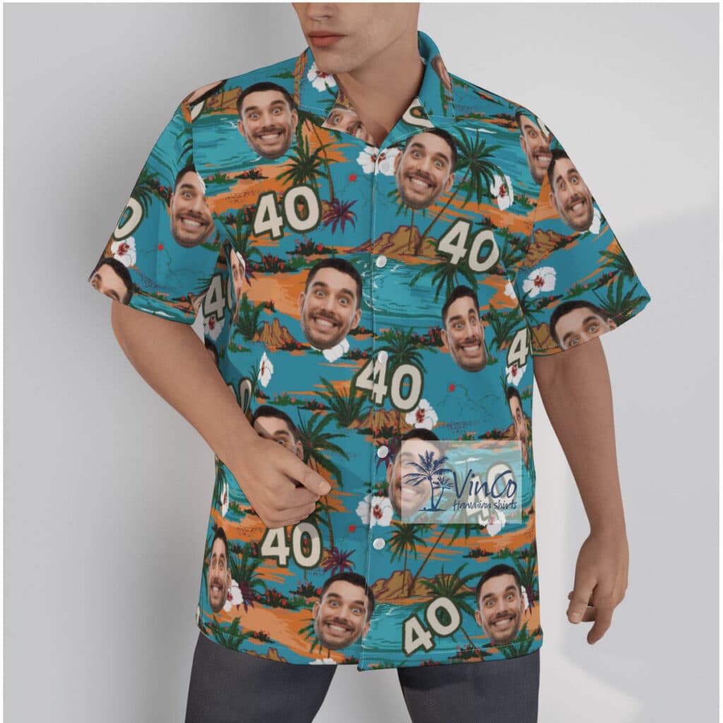 Tropical Island Floral Custom Face Birthday Hawaiian Shirt